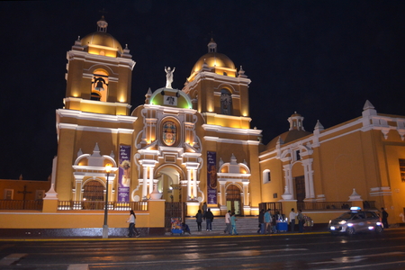 Trujillo Cathedral by night, Peruの写真素材