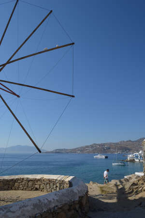Mykonos, Greece - June 22 2015: Beautiful view of Chora from the windmills hillのeditorial素材