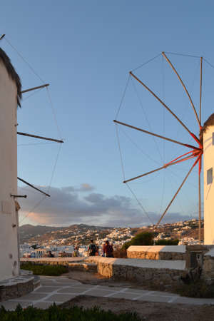 Mykonos, Greece - June 22 2015: Beautiful view of Chora from the windmills hillのeditorial素材