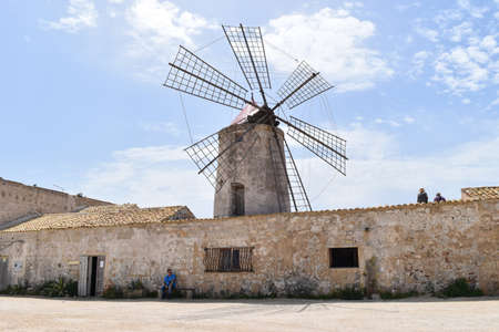 Trapani, Sicily, Italy - April 26 2018: Windmill of Culcasi salineのeditorial素材