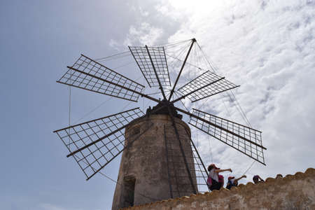 Trapani, Sicily, Italy - April 26 2018: Windmill of Culcasi salineのeditorial素材