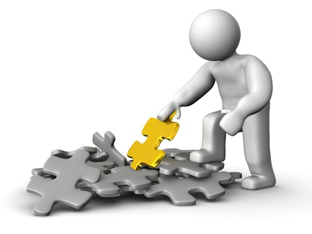 3D Man Finds Golden Puzzleの写真素材