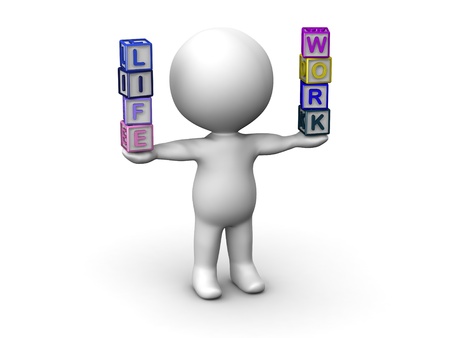 3D Man Balancing Life and Work Letter Cubesの写真素材