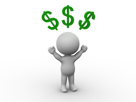 3D Man with Dollar Signs above his headの写真素材