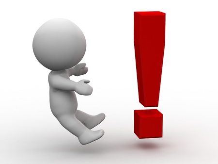 3D Man Surprised by an Exclamation Signの写真素材