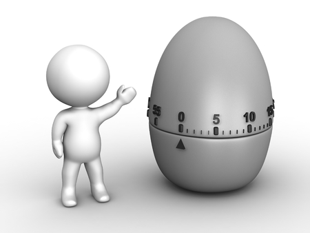 A 3D man showing a pomodoro egg timerの写真素材