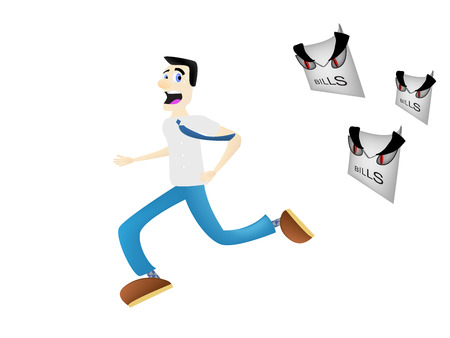 Man running away from billsのイラスト素材