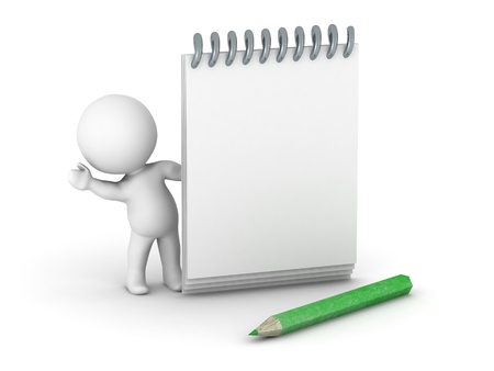 A 3d guy with an empty notepad and a pencilの写真素材