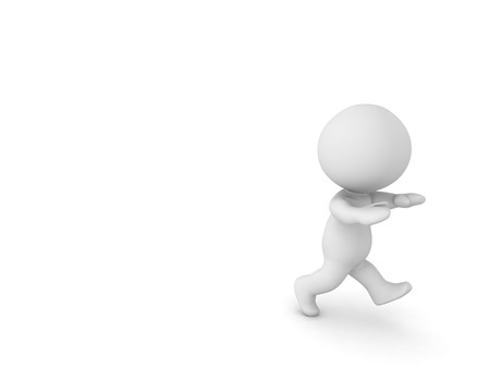 A 3D character running away from something. Isolated on white background.の写真素材