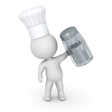 3D Character Wearing Chef Hat Holding Saltの写真素材