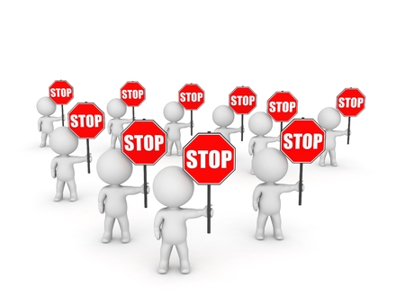 Several 3D Character Holding Stop Signsの写真素材