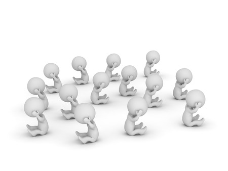 Many stressed 3D characters. Isolated on white background.の写真素材