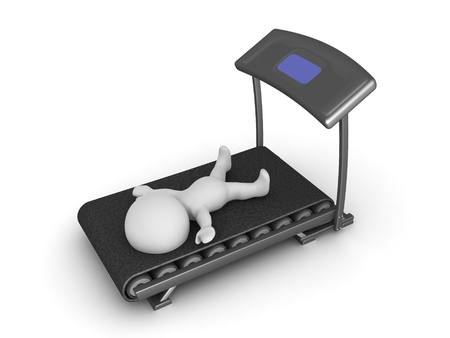 3D Character exhausted from working out on treadmill. Image depicting a fitness gym scenario.の写真素材