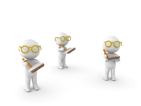 3D Illustration of researchers taking notes. Isolated on white.の写真素材