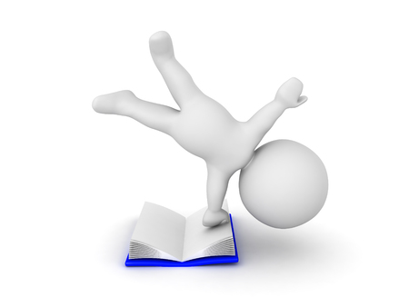 3D Character doing a handstand on a book. Isolated on white.の写真素材