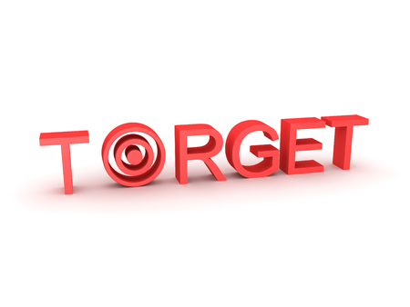 3D illustration of a text saying TARGET with the letter A being replaced by a bulls eye.の写真素材