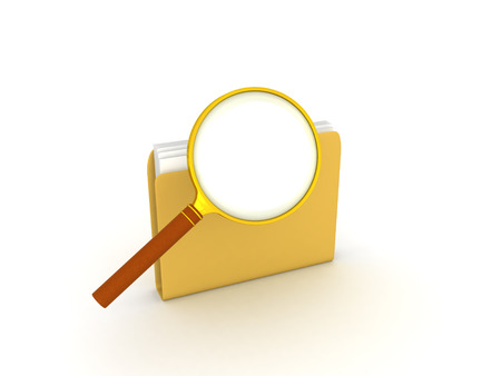 3D illustration of magnifying glass on top of file folder. Image symbolizing search action.
の写真素材