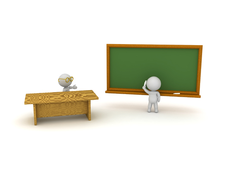 3D illustration of teacher and student in classroom. 3D rendering isolated on white.の写真素材