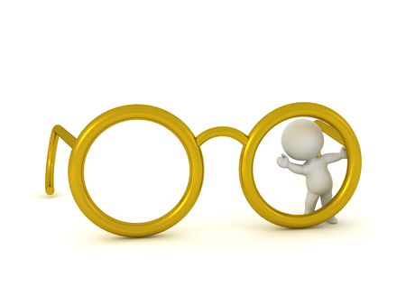 3D character with a large pair of glasses. Isolated on white background.の写真素材