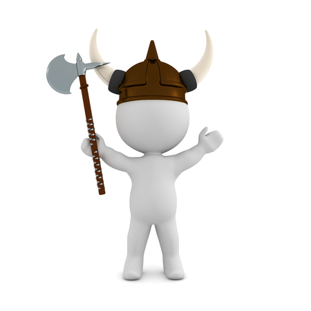 3D Viking with battle axe. 3D rendering isolated on white.の写真素材