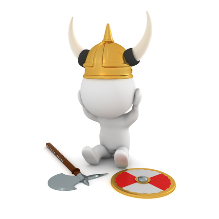 3D Viking stressed because he lost battle. 3D rendering isolated on white.の写真素材