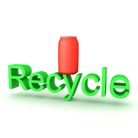 3D Character recycling soda metal can. 3D Rendering isolated on white.の写真素材