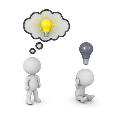 3D Character has an idea while the other has not. 3D Rendering isolated on white.の写真素材