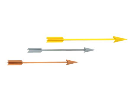 3D Rendering of three different colored arrow, gold silver and bronze. 3D Rendering isolated on...