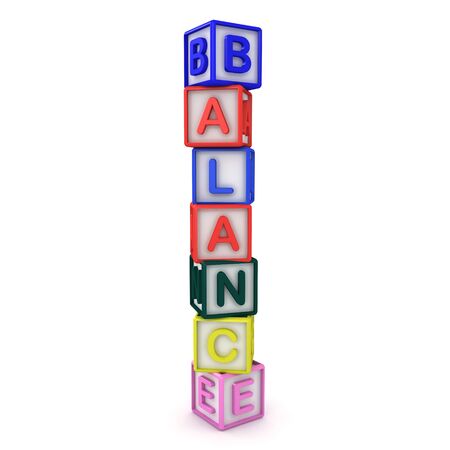 3D Rendering of colorful letter blocks spelling Balance. 3D Rendering isolated on white.の写真素材