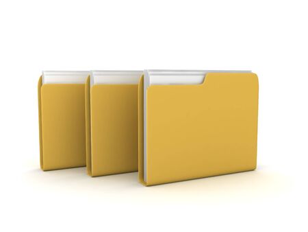 3D Rendering of three folders. 3D Rendering isolated on white.