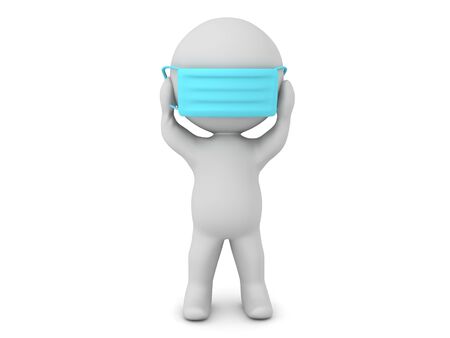 Stressed 3D Character weaing medical mask. 3D Rendering isolated on white.の写真素材