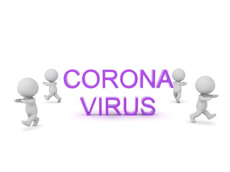 3D Characters running away from Corona Virus. 3D Rendering isolated on white.の写真素材
