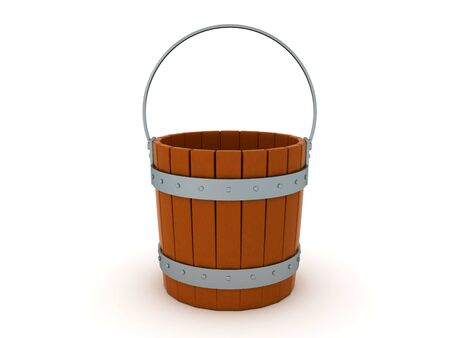 3D Rendering of a wooden bucket. 3D Rendering isolated on white.の写真素材