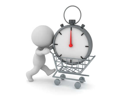 3D Character buying stopwatch. 3D Rendering isolated on white.の写真素材