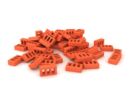 A pile of 3D Bricks. 3D Rendering isolated on white.