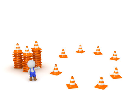 3D Character with Road Cones. Isolated on white background.の写真素材