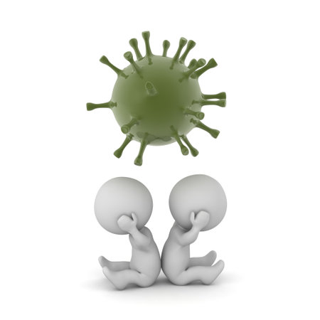3D Characters Upset about a Virus. Isolated on white background.の写真素材