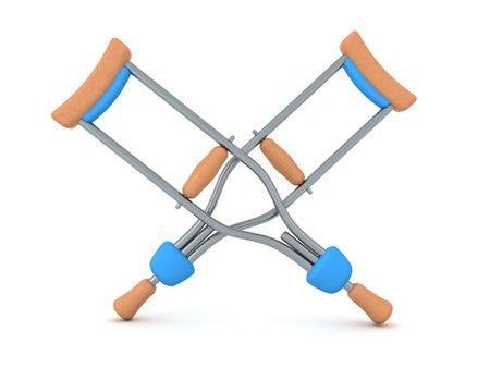 3D Rendering of two crutches in a crossed position. 3D Rendering isolated on white.の写真素材