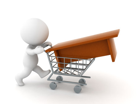 3D Character Shopping for a Desk. Isolated on white background.の写真素材