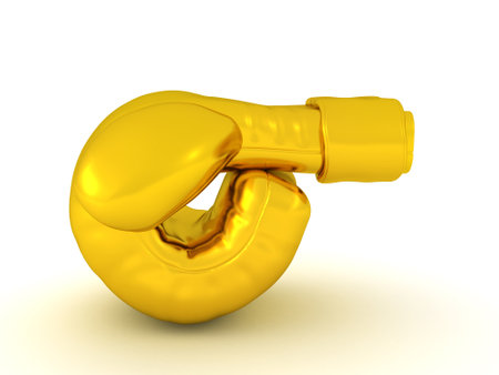 3D Rendering of golden boxing glove from the side. 3D Rendering isolated on white.の写真素材