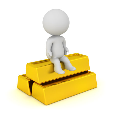 3D Character with Gold Bars. Isolated on white background.の写真素材