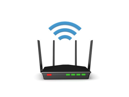 3D Rendering of router with wifi signal. 3D Rendering isolated on white.