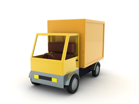 3D Rendering of a delivery courier truck. 3D Rendering isolated on white.の写真素材