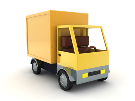 3D Rendering of a yellow truck. 3D Rendering isolated on white.の写真素材