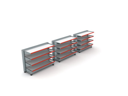 3D Rendering of three empty shelves. 3D Rendering isolated on white.の写真素材