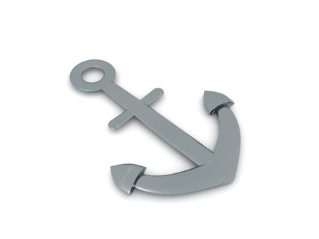 3D Rendering of a silver anchor. 3D Rendering isolated on white.の写真素材