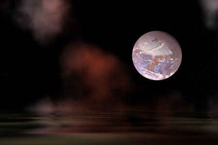 Alien planet floating in a darkened universe. 