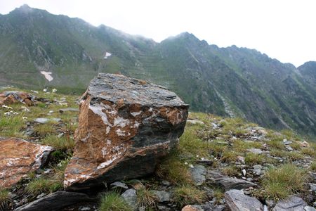 Very big broken rock in Carpathian mountainsの写真素材