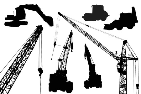 Silhouettes of industrial equipment like machinery's and cranes.のイラスト素材