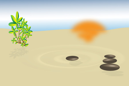 A zen garden with raked sand and stones.のイラスト素材